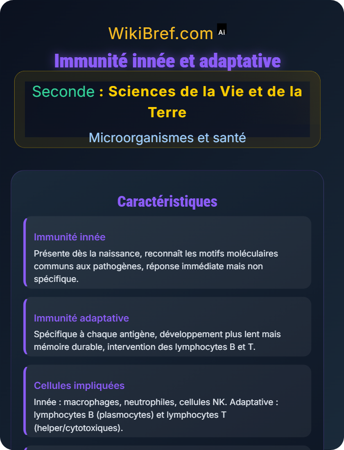 Immunité innée et adaptative Immunité et résistance aux infections