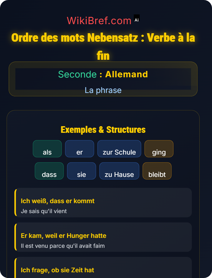 Ordre des mots Nebensatz : Verbe à la fin La phrase subordonnée