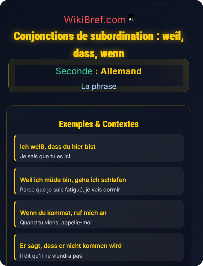 Conjonctions de subordination : weil, dass, wenn La phrase subordonnée