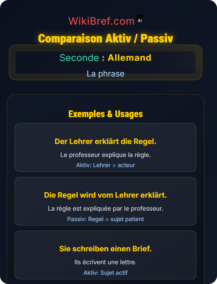 Comparaison Aktiv / Passiv La phrase à la voix passive