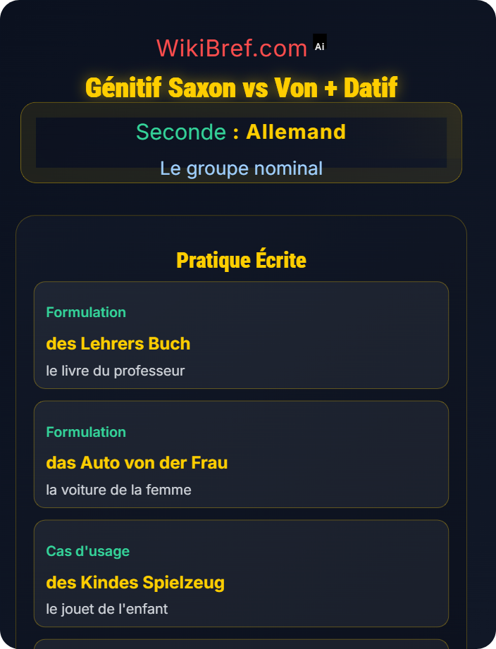 Pratique écrite Le génitif saxon vs von + datif