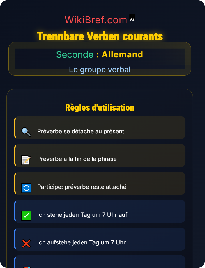 Trennbare Verben courants Verbes à préverbe séparable