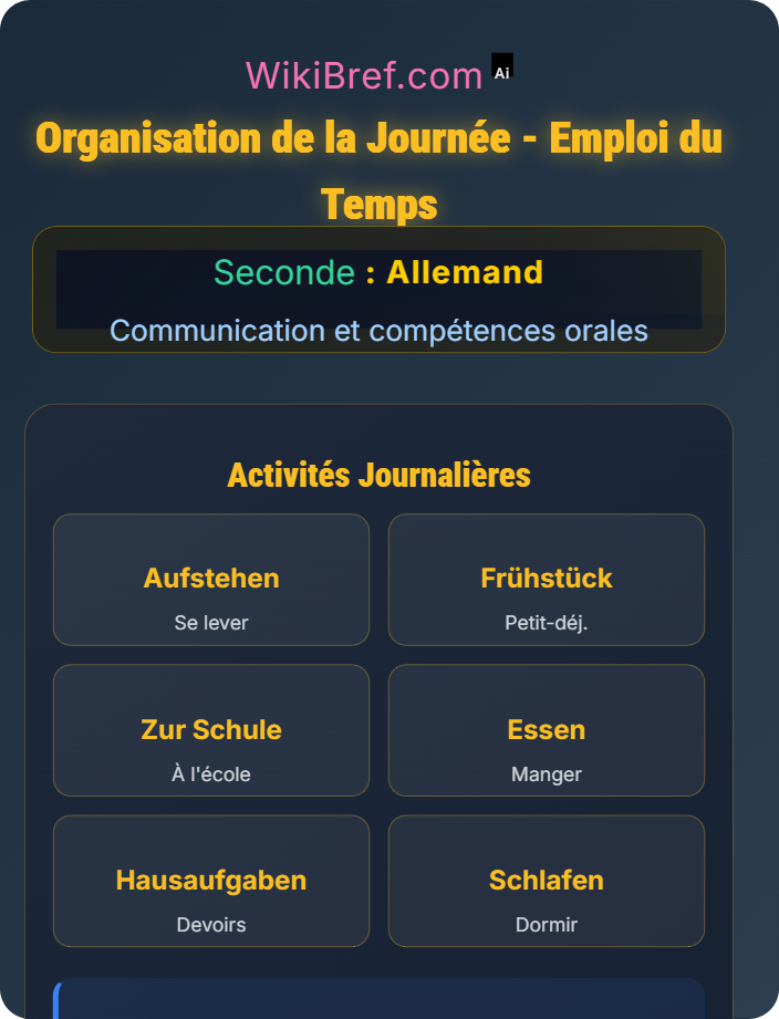 Organisation de la journée Parler de ses études et de son emploi du temps