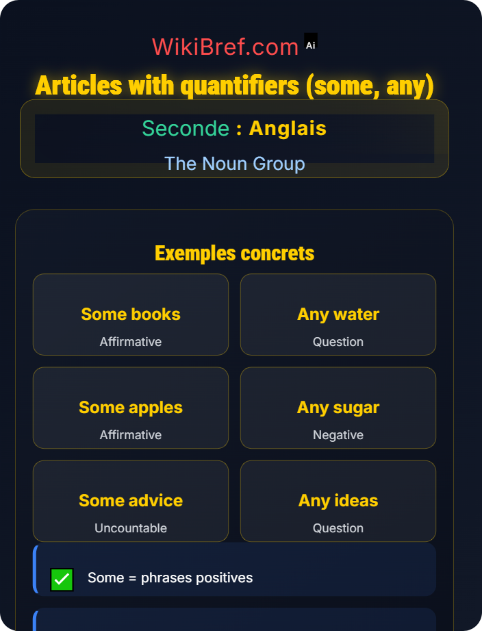 Articles with quantifiers (some, any) Determiners and Articles