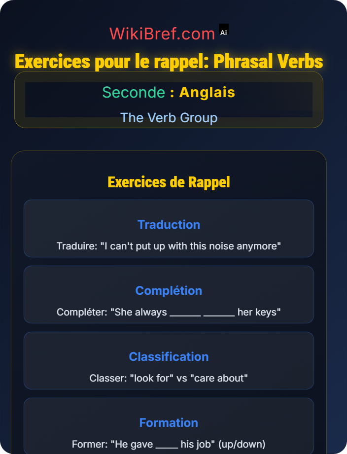 Exercises for recall Phrasal Verbs and Prepositional Verbs