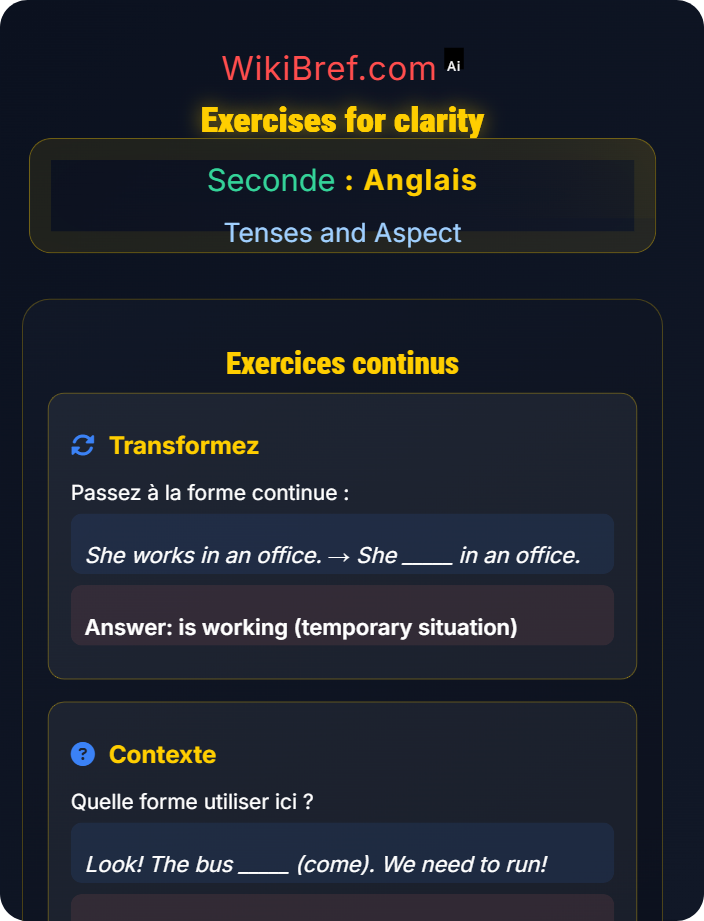 Exercises for clarity Continuous vs Simple Aspect