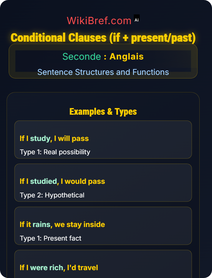 Conditional clauses (if + present/past) Subordinate Clauses
