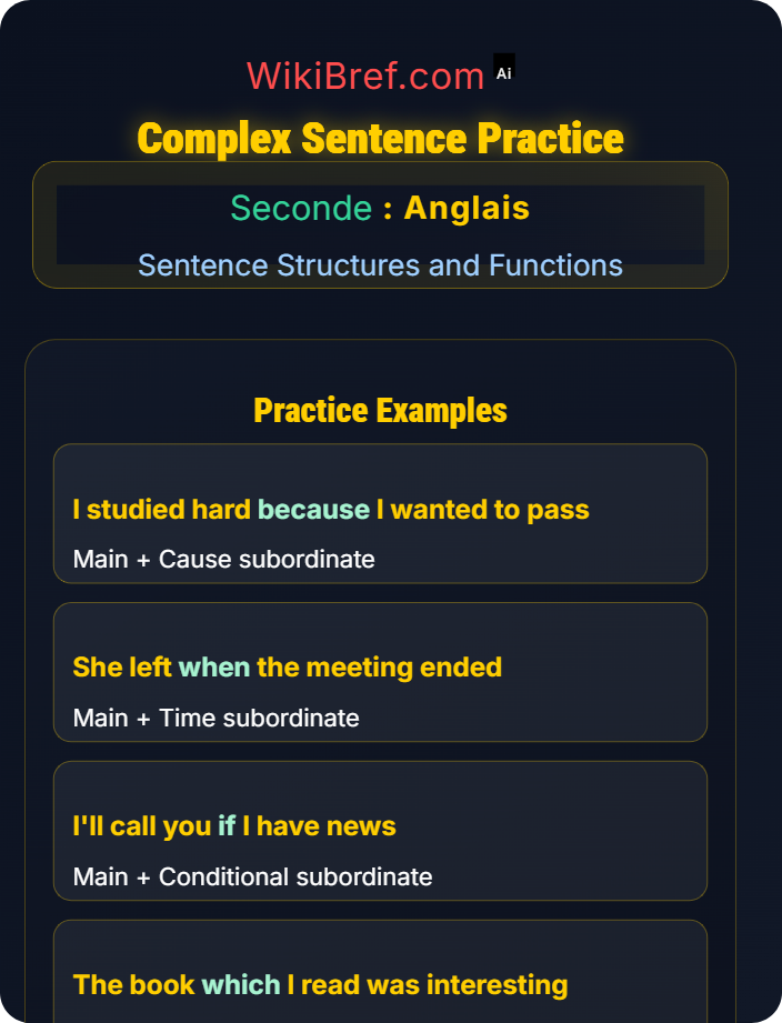 Complex sentence practice Subordinate Clauses