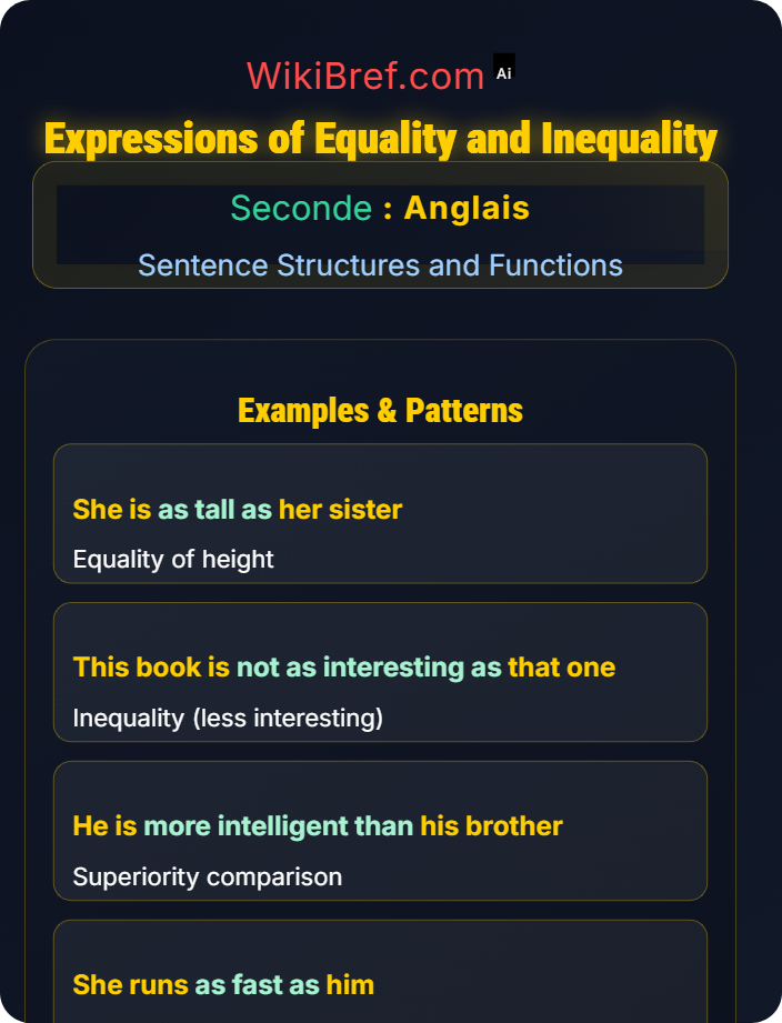 Expressions of equality and inequality Comparative and Superlative Structures